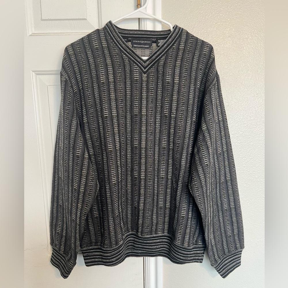Jhane Barnes Vintage 90s Wool Blend Sweater Geometric Stripes Woven in Japan